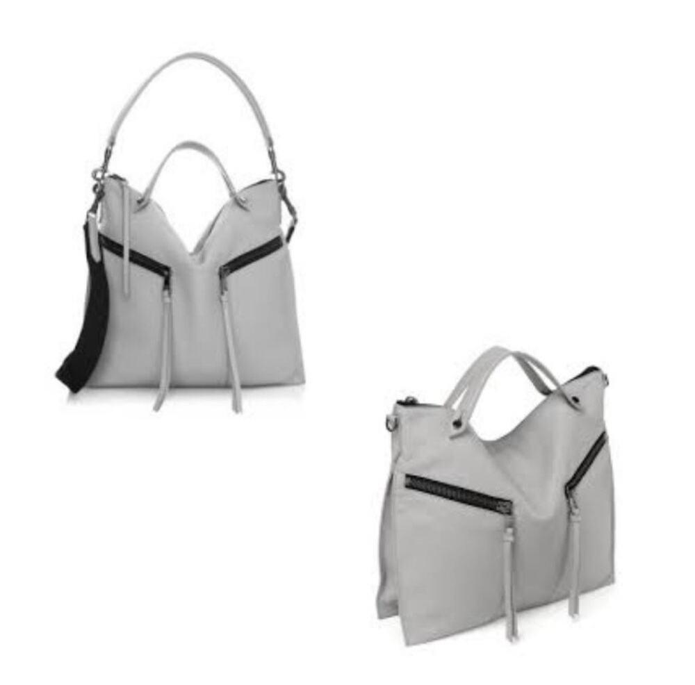 Botkier Trigger Convertible Hobo Purse Handbag Silver Grey Pebbled Leather